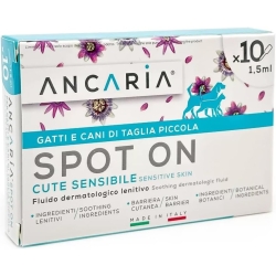 Spot on Cute Sensibile - Fluido Dermatologico Lenitivo per Cani e Gatti di taglia piccola 10 pipette da 1,5 ml