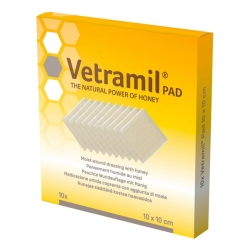 Vetramil Pad - Medicazione al Miele per Lesioni e Ustioni per animali 5 Garze 10 x 10 cm