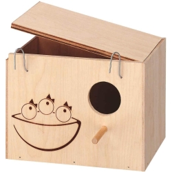 Nido Large in Legno con Coperchio Apribile Posatoio e Foro da 5 cm Per Canarini e Uccelli Esotici 25x17xh17 cm