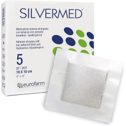 Silvermed - 5 Medicazioni Adesive all'argento con Tampone Non Aderente, Pronte all'Uso cm 10 x cm 10