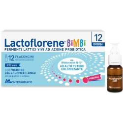 Lactoflorene Bimbi Gusto Fragola 12 Flaconcini - Integratore per la flora intestinale e il sistema immunitario