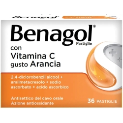 Benagol Con Vitamina C - 36 pastiglie gusto arancia per il mal di gola