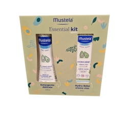 Mustela Essential Kit - Detergente Delicato, Crema Viso Hydra Bébé e Cestino Portaoggetti