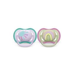 Avent Succhietti Ultra Air - 2 Succhietti Ortodontici in Silicone 0-6 mesi Sole e Arcobaleno