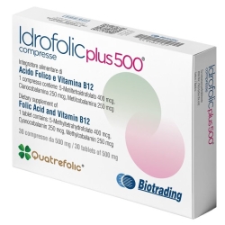 Idrofolic Plus 500 - Integratore per l'acido folico e la vitamina B12 30 Compresse