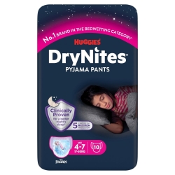 HUGGIES DryNites - 10 Mutandine Assorbenti Girl da 4 a 7 Anni