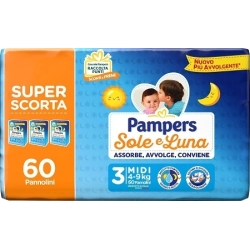 Pampers Sole Luna Midi - 60 Pannolini Taglia 3 Midi ( 4-9 kg)