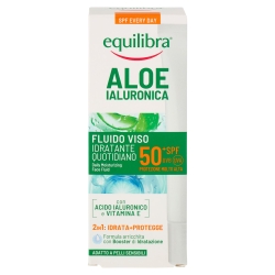 Equilibra Crema Solare Viso 50 + SPF Aloe Ialuronica Fluido Idratante Quotidiano Protezione Molto Alta 40 ml