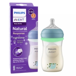 Avent Natural Response Night - Biberon trasparente 3-6 M flusso medio 260 ml Fantasie assortite