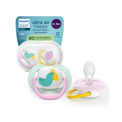 Avent Ultra Air Happy - 2 Succhietti in silicone 0-6M Fantasie assortite