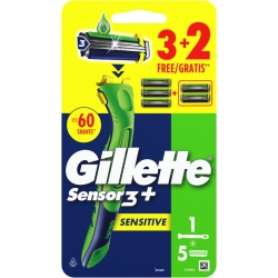GILLETTE Sensor3 più Sensitive - Rasoio da uomo per pelli sensibili con 3 lame, 1 Manico più 5 Lamette