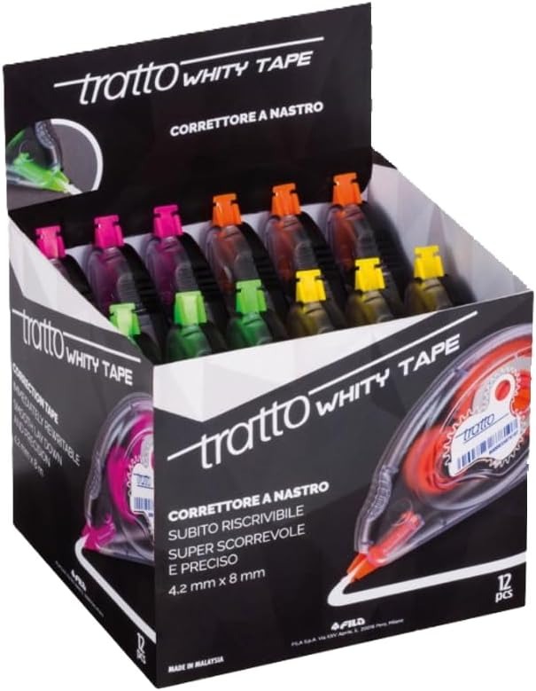 Tratto Whity Tape - 12 Correttori a Nastro colori assortiti
