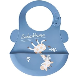 Bavaglino In Silicone Con Tasca Raccogli Briciole Chiusura Regolabile Azzurro