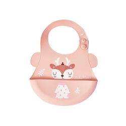 Bavaglino In Silicone Con Tasca Raccogli Briciole Chiusura Regolabile Rosa