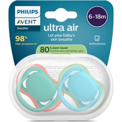 Ultra Air - 2 Succhietti Ortodontici in silicone 6-18 Mesi Fantasie assortite