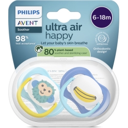 Ultra Air Happy - 2 Succhietti Ortodontici in silicone 6-18 mesi Fantasie Assortite