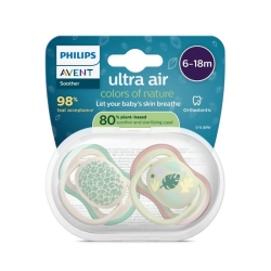 Ultra Air - 2 Succhietti Ortodontici in Silicone 6-18M Pastello Verde e azzurro Pastello