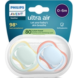 Ultra Air - 2 Succhietti Ortodontici in Silicone 6-18M Pastello Verde e Rosa