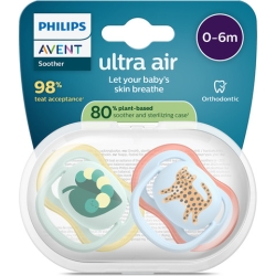 Ultra Air - 2 Succhietti Ortodontici in silicone 0-6 Mesi in Silicone Fantasie Assortite
