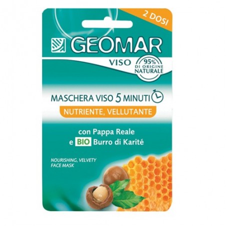 Geomar - maschera viso 5 minuti - nutriente vellutante con burro di karité biologico e pappa reale 2 dosi da 15 ml