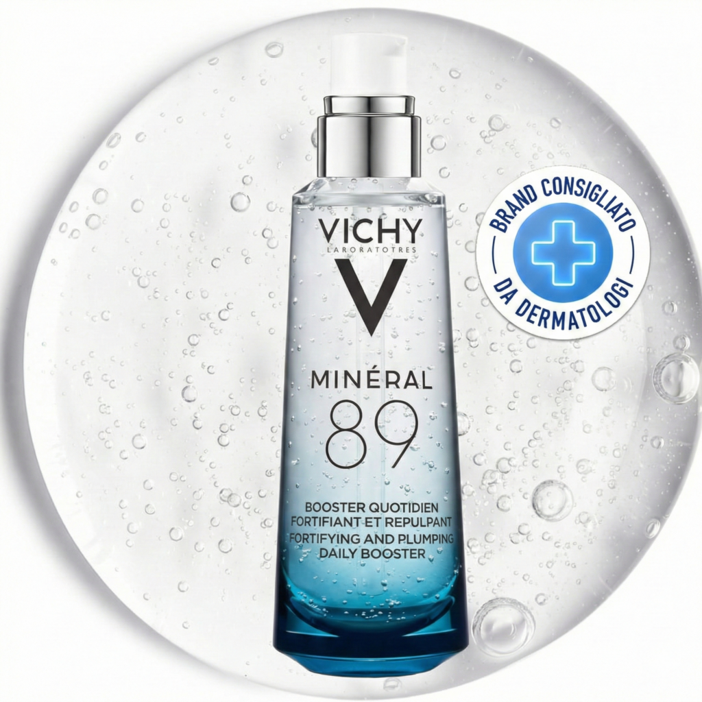 Vichy Minéral 89: booster quotidiano per rinforzare la barriera cutanea contro l'inflammaging Vichy Minéral 89 siero viso rimpolpante con acido ialuronico e probiotici per pelle stressata da cortisolo